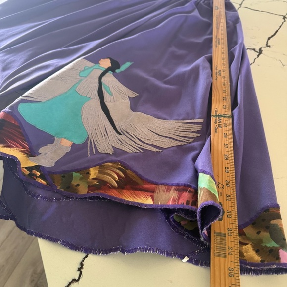 Purple Embroidered A-Line Skirt with Native American Motif - Picture 4 of 9
